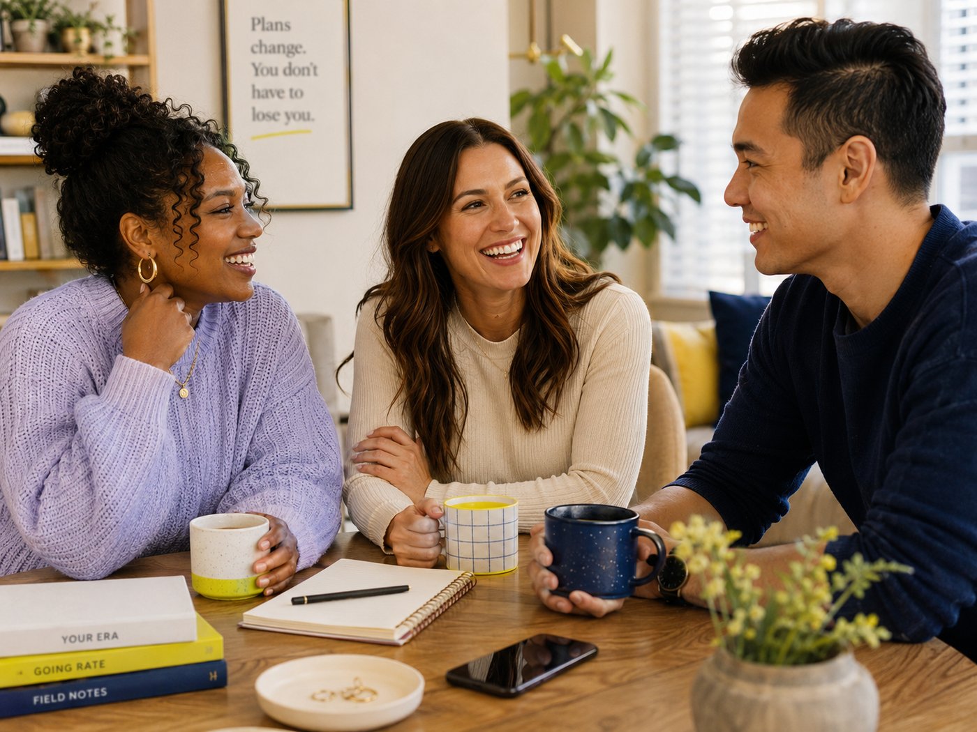 Military spouses sharing a warm conversation together in a relaxed community setting.